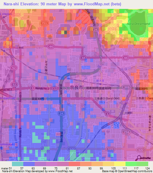 Nara-shi,Japan Elevation Map