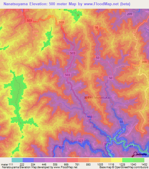 Nanatsuyama,Japan Elevation Map