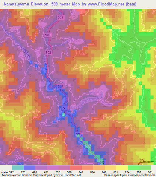 Nanatsuyama,Japan Elevation Map