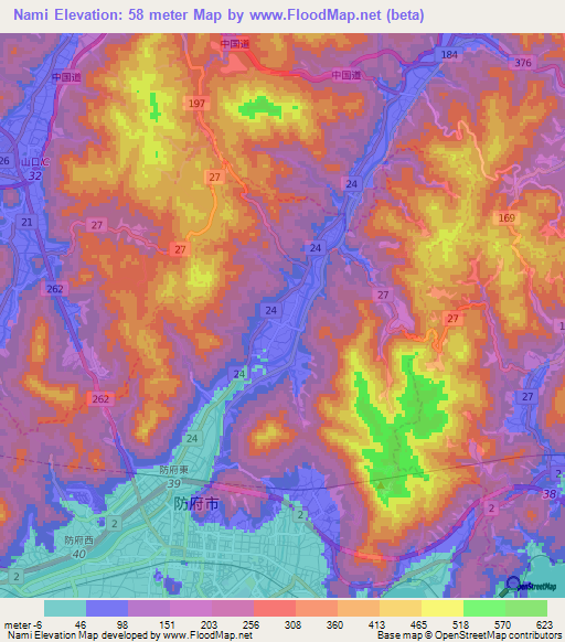 Nami,Japan Elevation Map