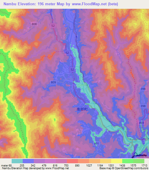 Nambu,Japan Elevation Map