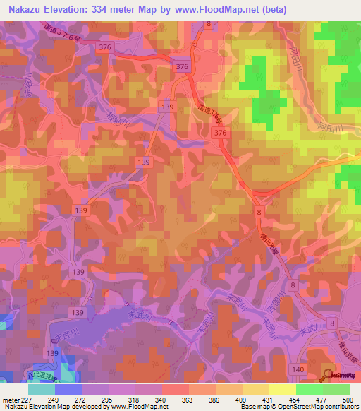 Nakazu,Japan Elevation Map