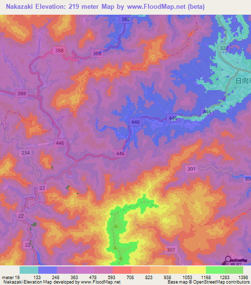 Nakazaki,Japan Elevation Map