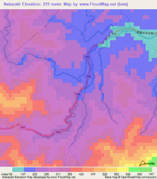Nakazaki,Japan Elevation Map