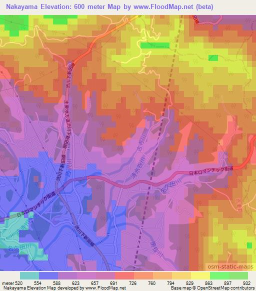 Nakayama,Japan Elevation Map