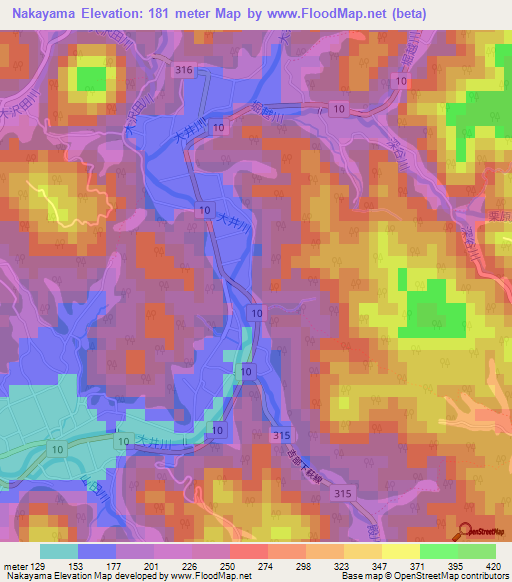 Nakayama,Japan Elevation Map