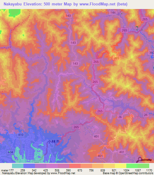 Nakayabu,Japan Elevation Map