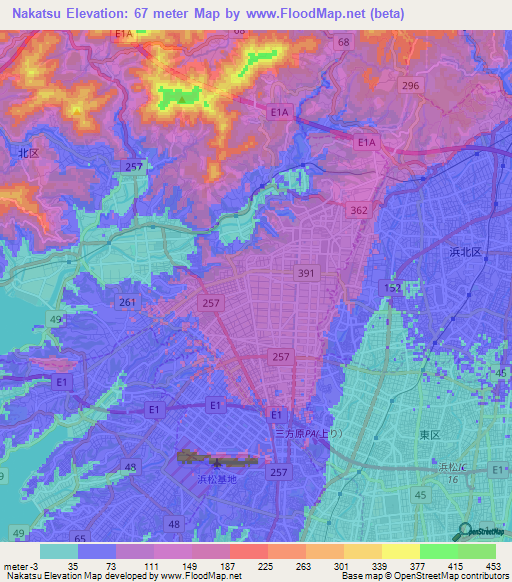 Nakatsu,Japan Elevation Map
