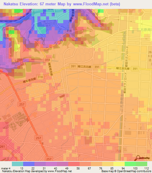 Nakatsu,Japan Elevation Map