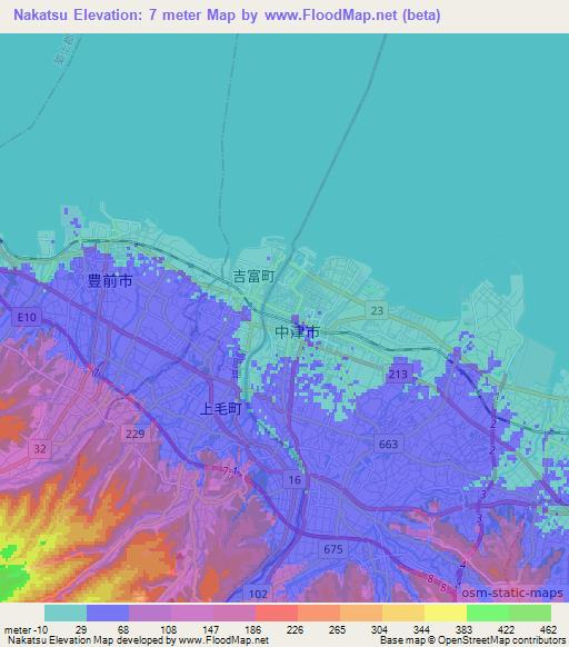 Nakatsu,Japan Elevation Map