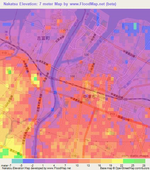 Nakatsu,Japan Elevation Map