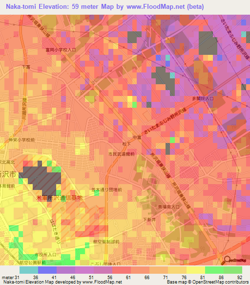 Naka-tomi,Japan Elevation Map