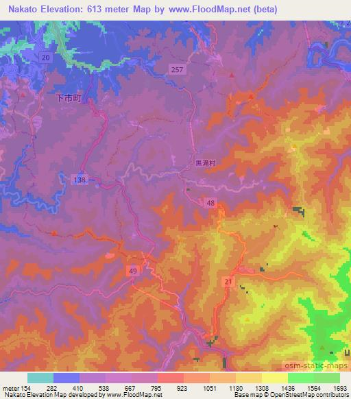 Nakato,Japan Elevation Map
