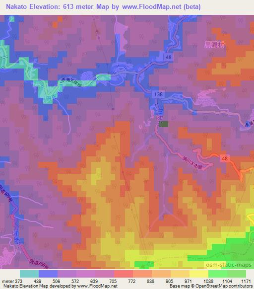 Nakato,Japan Elevation Map