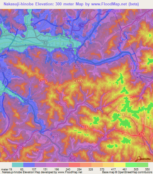 Nakasuji-hinobe,Japan Elevation Map