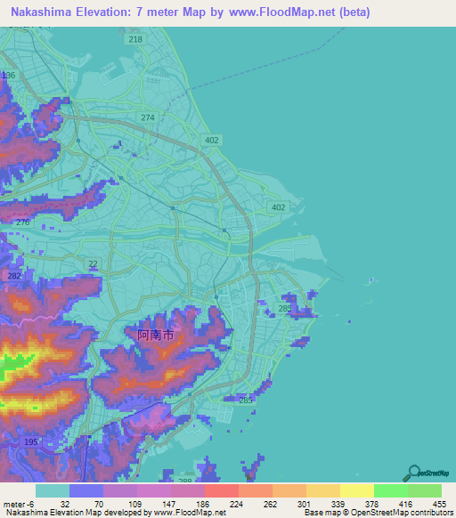Nakashima,Japan Elevation Map