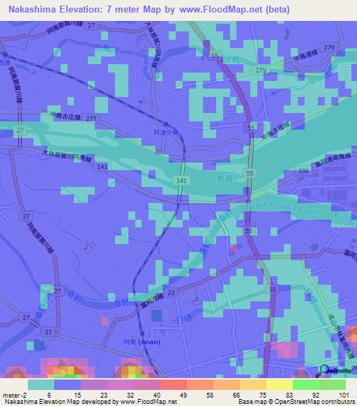 Nakashima,Japan Elevation Map