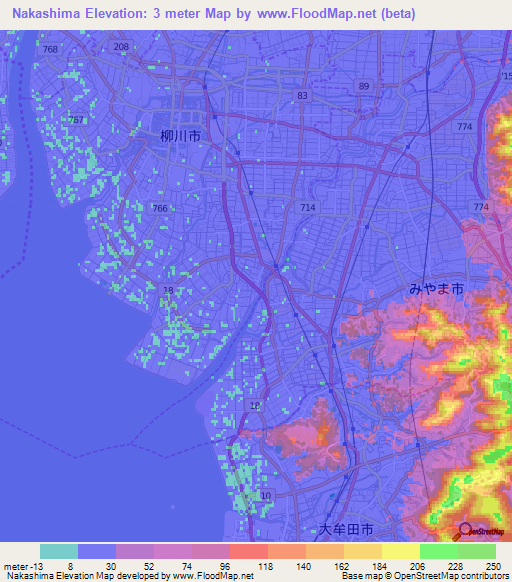 Nakashima,Japan Elevation Map