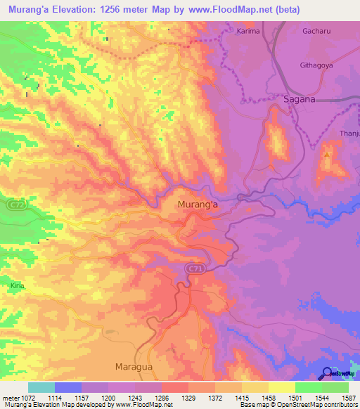 Murang'a,Kenya Elevation Map