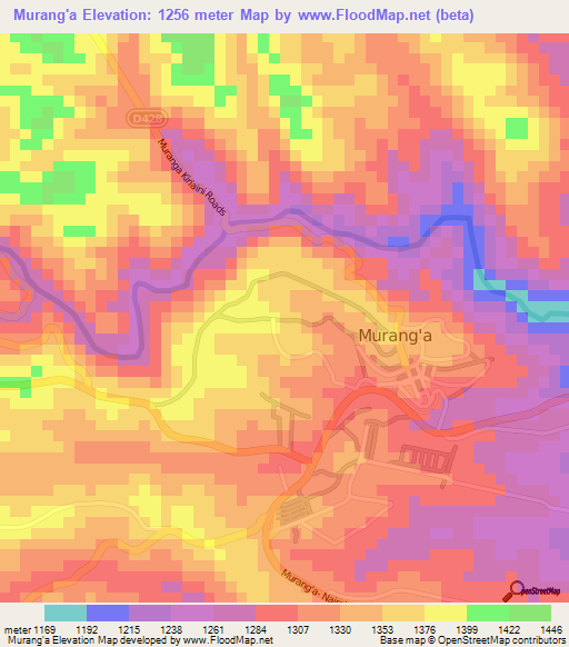 Murang'a,Kenya Elevation Map