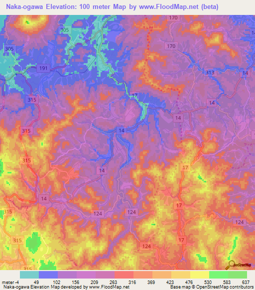 Naka-ogawa,Japan Elevation Map