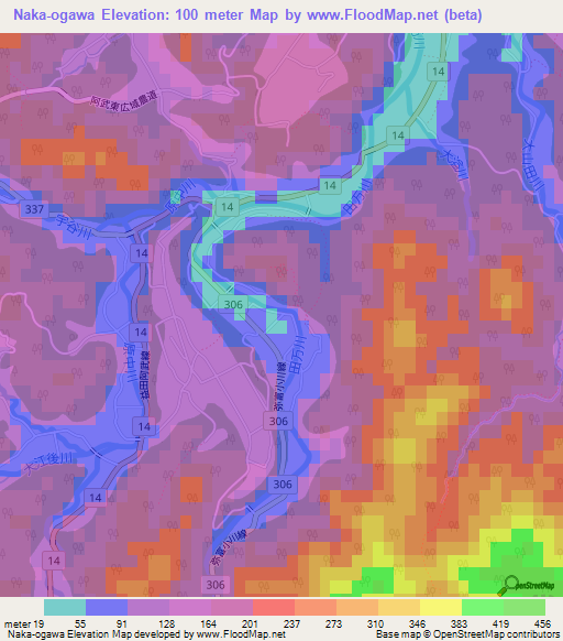 Naka-ogawa,Japan Elevation Map