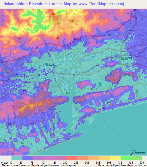 Nakanoshima,Japan Elevation Map