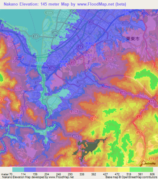 Nakano,Japan Elevation Map