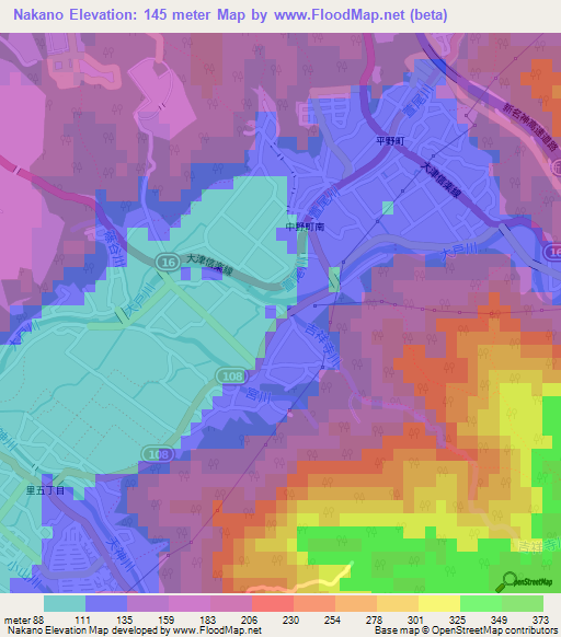Nakano,Japan Elevation Map