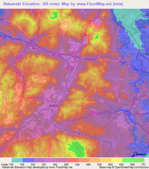 Nakamaki,Japan Elevation Map