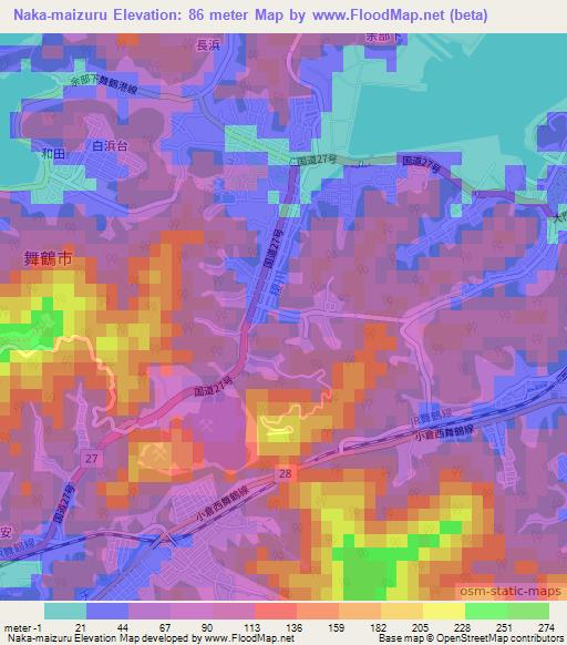 Naka-maizuru,Japan Elevation Map