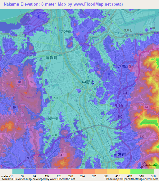 Nakama,Japan Elevation Map