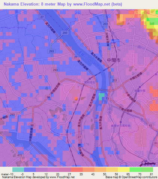 Nakama,Japan Elevation Map