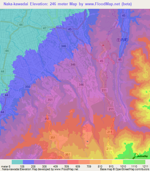 Naka-kawadai,Japan Elevation Map