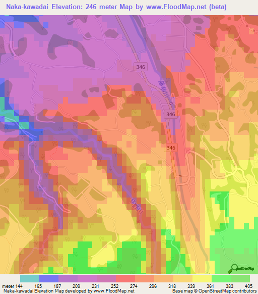 Naka-kawadai,Japan Elevation Map