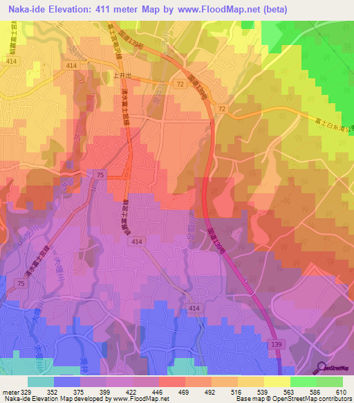 Naka-ide,Japan Elevation Map