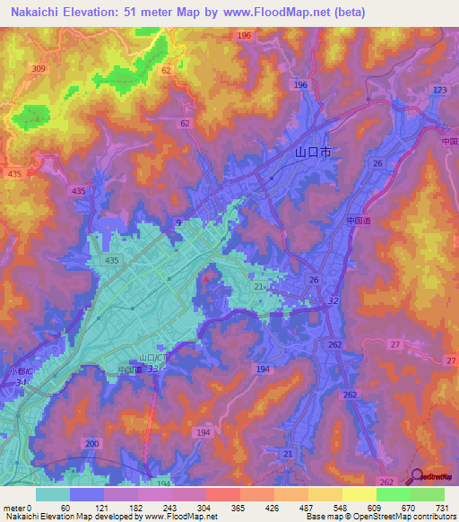 Nakaichi,Japan Elevation Map