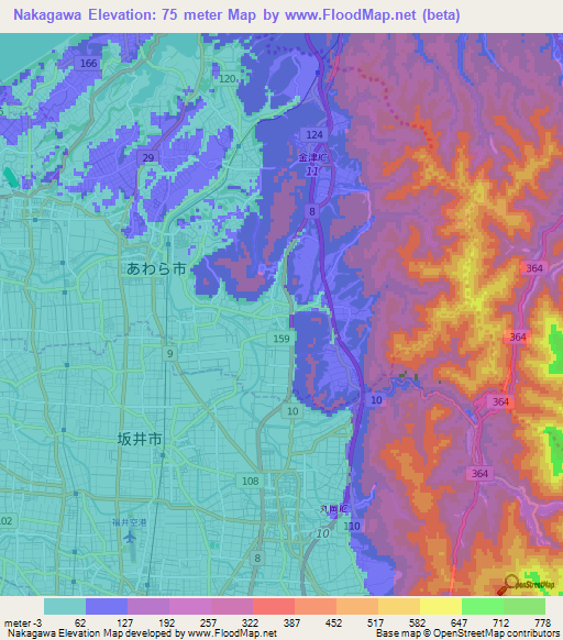 Nakagawa,Japan Elevation Map