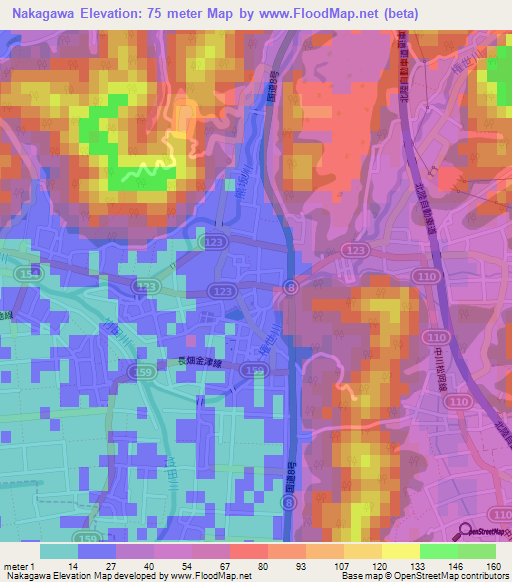 Nakagawa,Japan Elevation Map