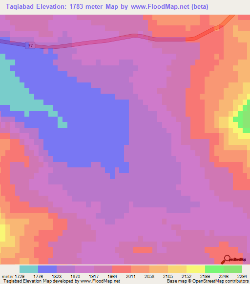 Taqiabad,Iran Elevation Map