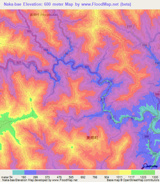 Naka-bae,Japan Elevation Map