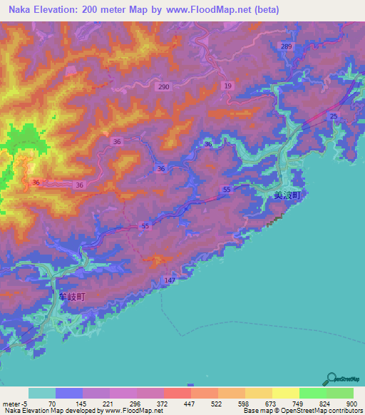 Naka,Japan Elevation Map
