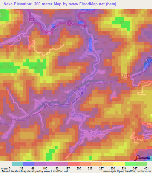 Naka,Japan Elevation Map