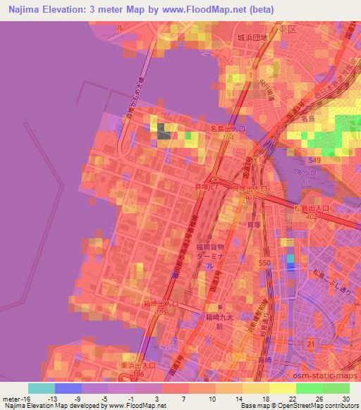 Najima,Japan Elevation Map