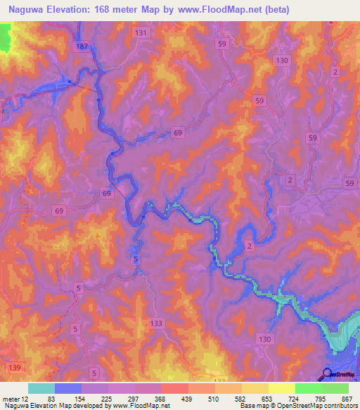 Naguwa,Japan Elevation Map