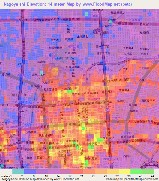 Nagoya-shi,Japan Elevation Map
