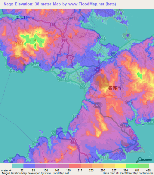 Nago,Japan Elevation Map