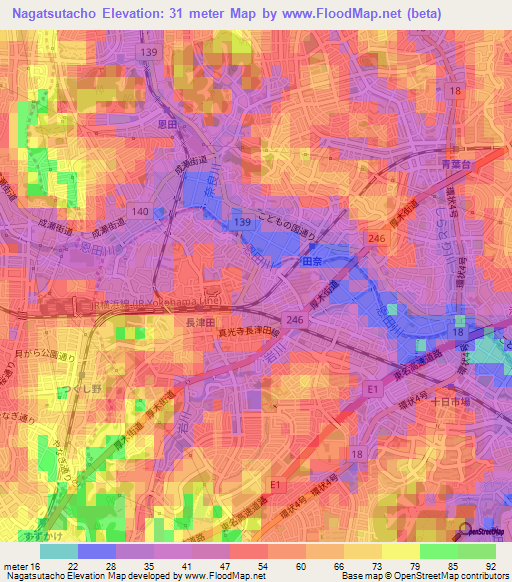 Nagatsutacho,Japan Elevation Map