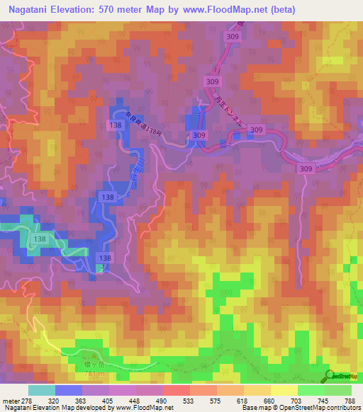 Nagatani,Japan Elevation Map