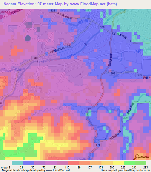 Nagata,Japan Elevation Map